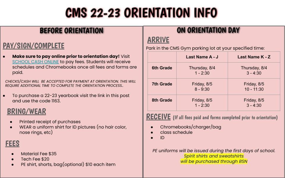 CMS Orientation Info
